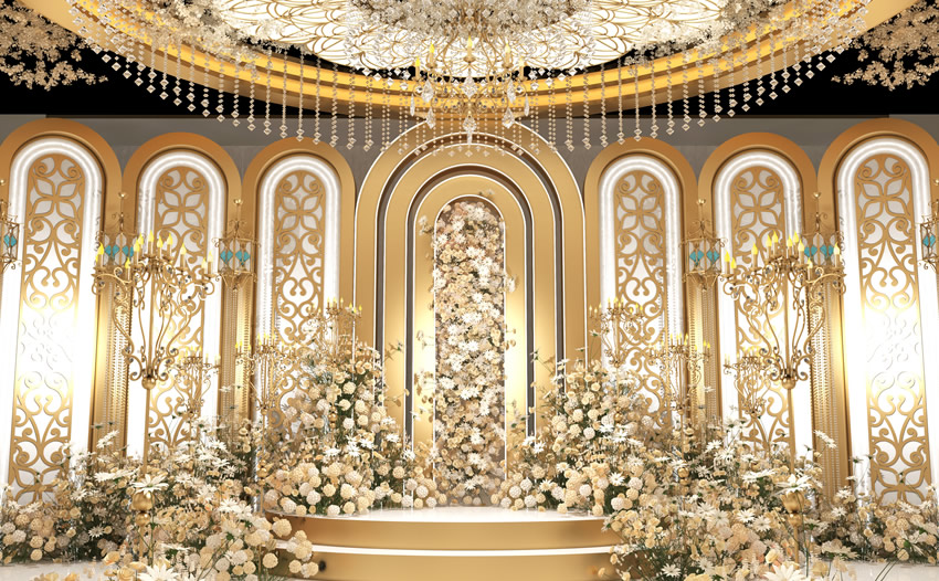 略阳香槟色调婚礼堂效果展示